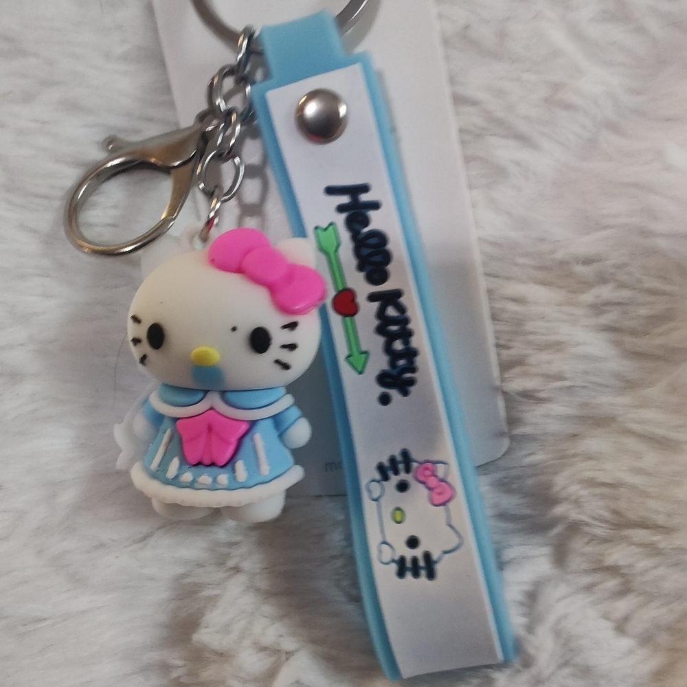 Hello Kitty Keychain with Blue and Pink Accents